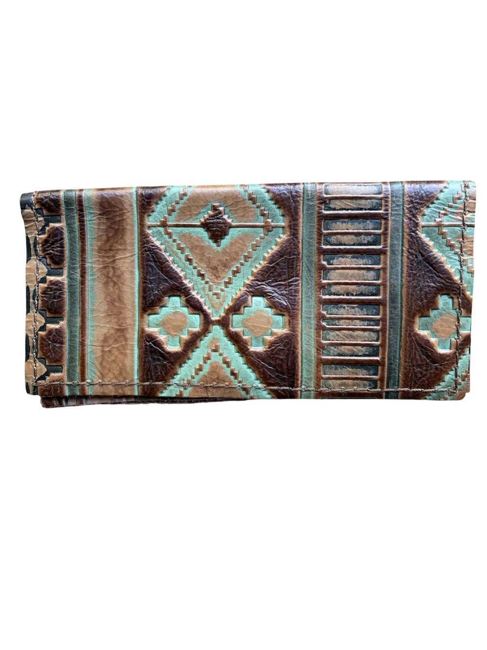 Farmericana Southwestern Pattern Leather Wallet - Brown & Turquoise